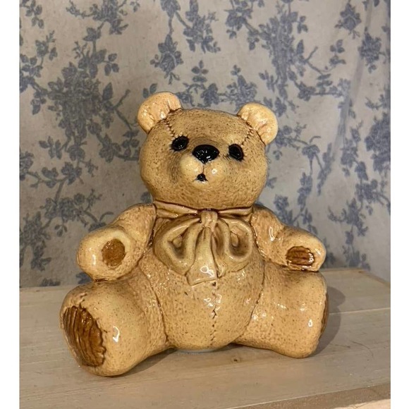 VTG Kiddie-Lites Teddy Bear Han Painted Ceramic Piggy Bank - Picture 1 of 7